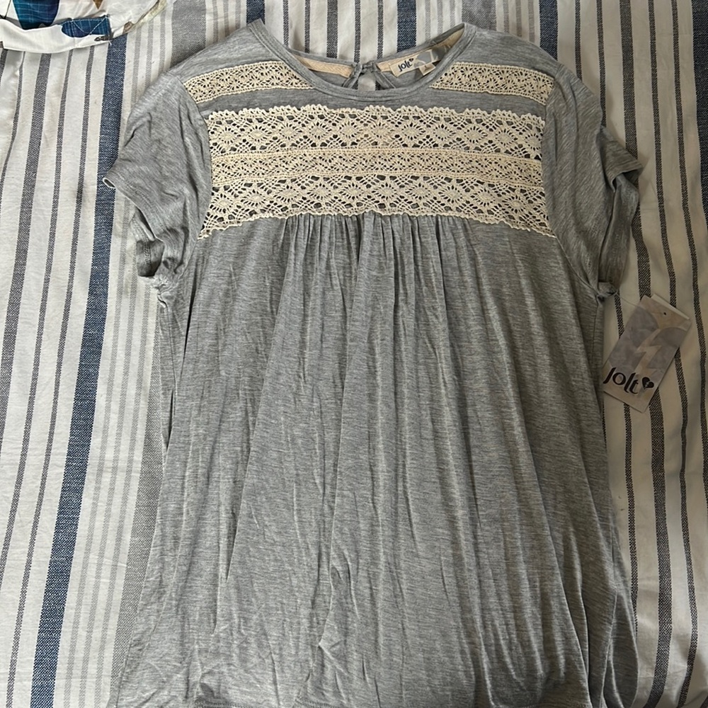 Grey lace detail shirt
